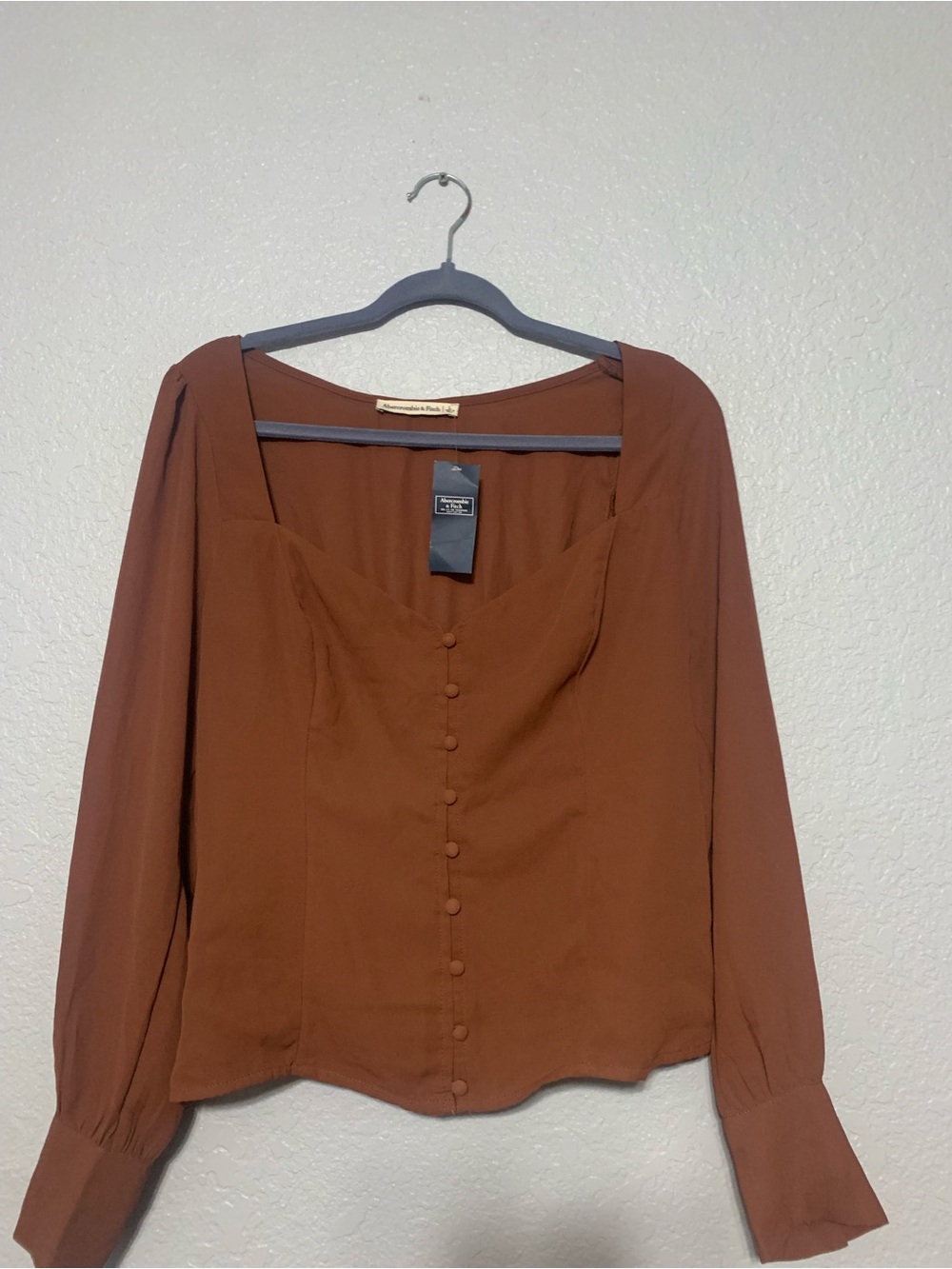 Abercrombie & Fitch Rust Brown Square Neck Button-Front Blouse